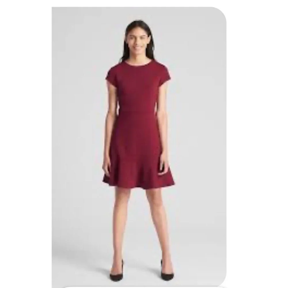 gap burgundy dress | Dresses | Gap Peplum Fit Flare Ponte Knit Size Knee Length Camellia Dress Akasha Red & Black Color:light lavender Hits above the knee.